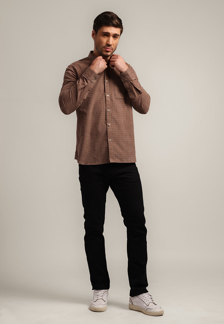 MOC - Kemeja Motif Pria Lengan Panjang CLOONEY - BROWN