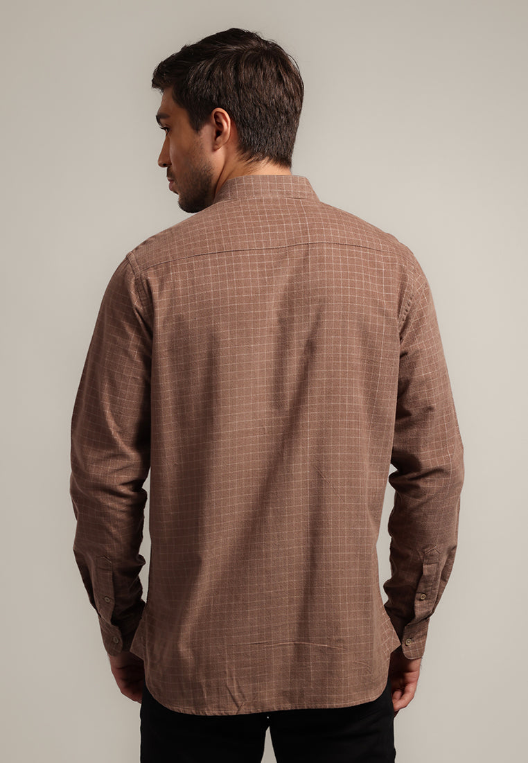 MOC - Kemeja Motif Pria Lengan Panjang CLOONEY - BROWN