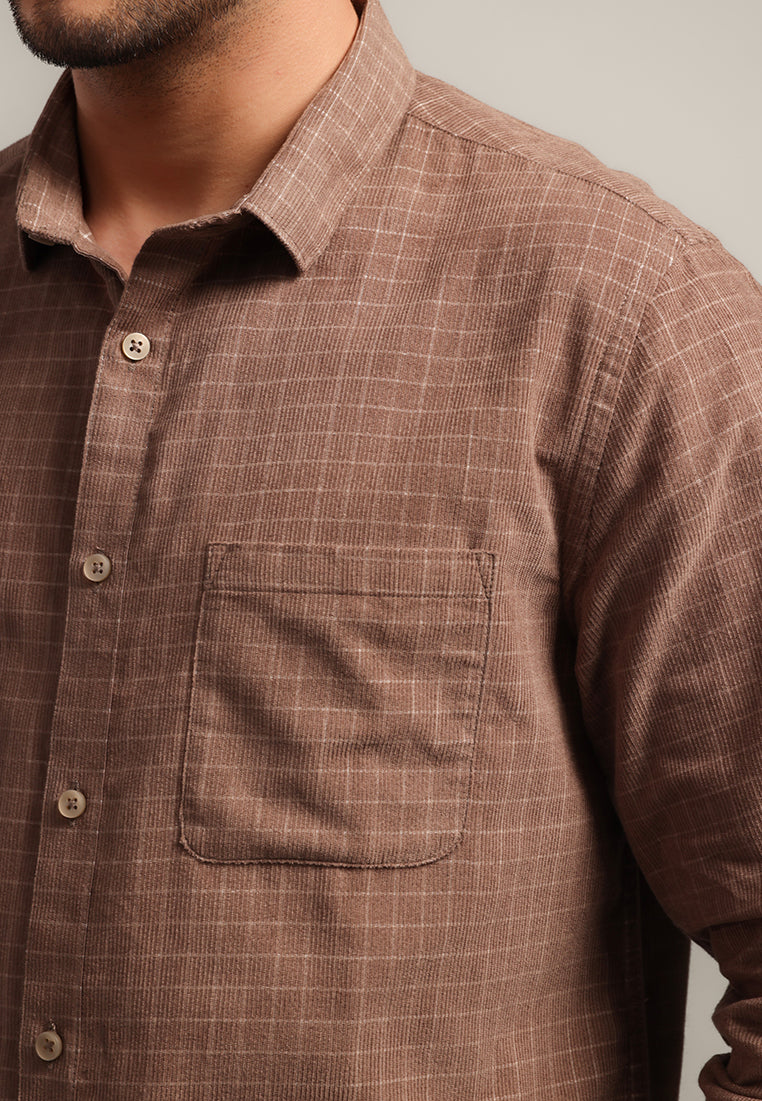 MOC - Kemeja Motif Pria Lengan Panjang CLOONEY - BROWN