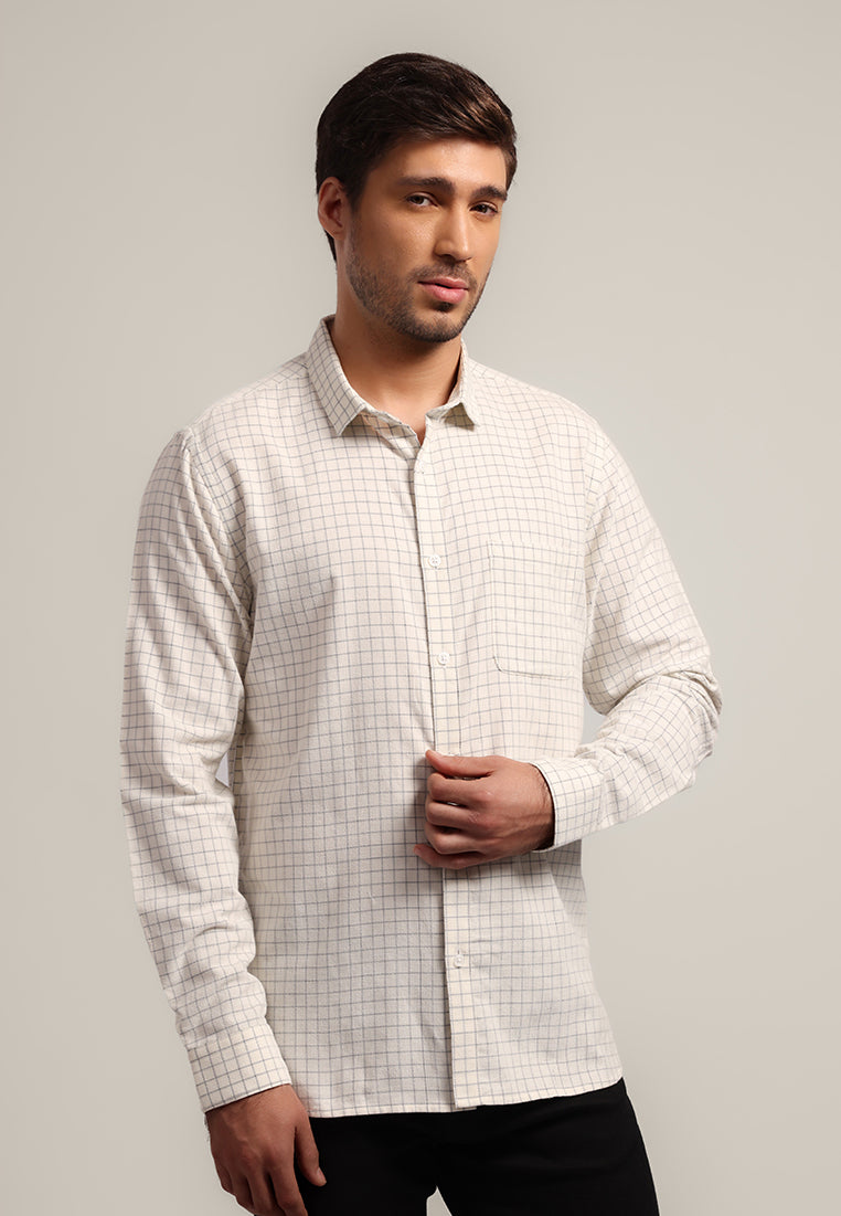 MOC - Kemeja Motif Pria Lengan Panjang CLOONEY -Offwhite