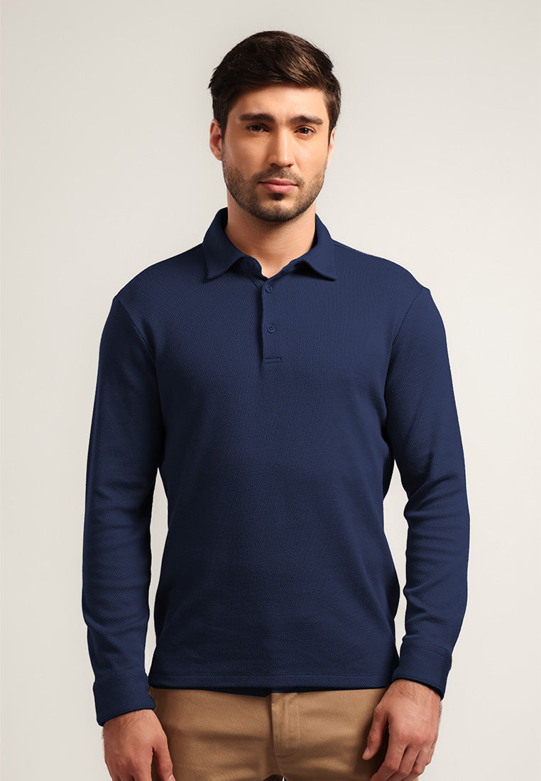 MOC - Kaos Polo Polos Pria Lengan Panjang Carlos - Navy