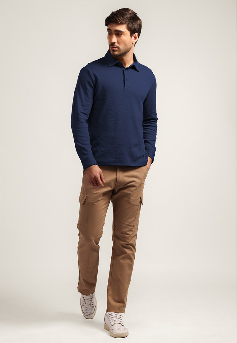 MOC - Kaos Polo Polos Pria Lengan Panjang Carlos - Navy