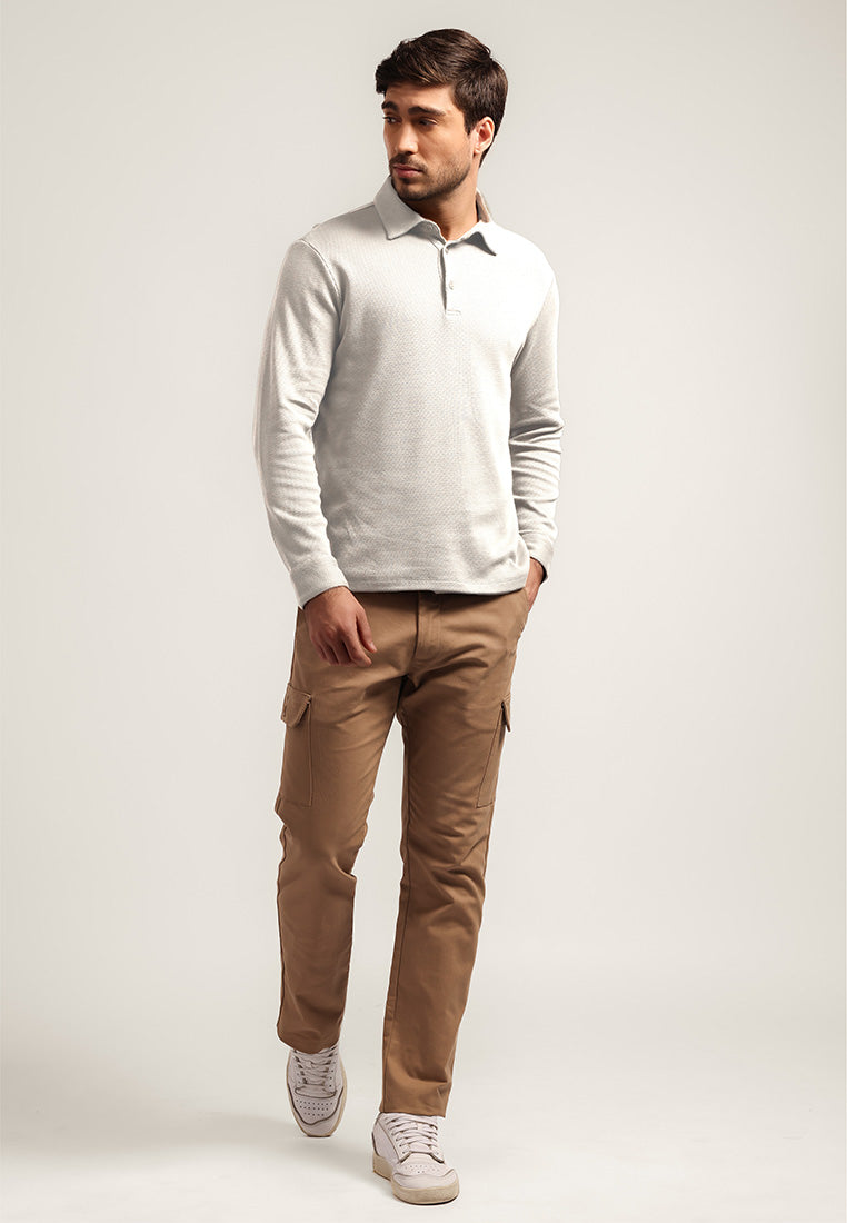 MOC - Kaos Polo Polos Pria Lengan Panjang Carlos - White