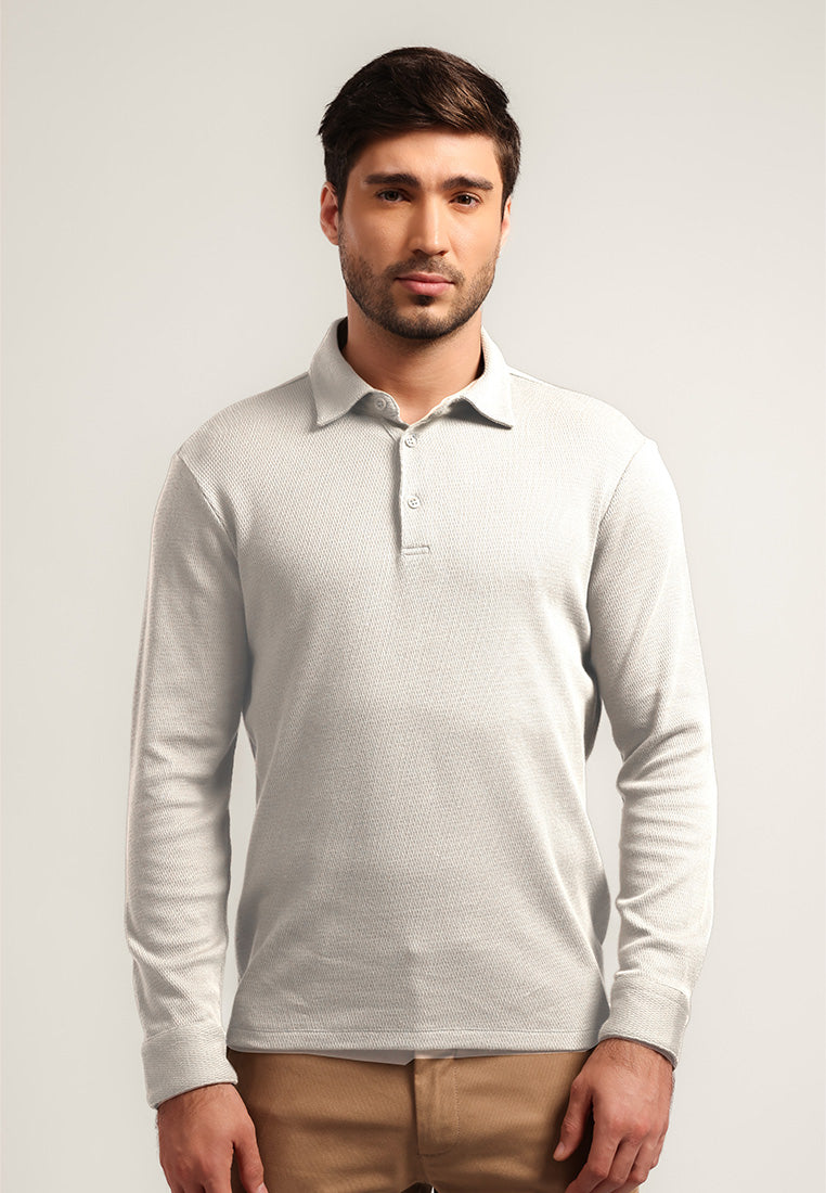 MOC - Kaos Polo Polos Pria Lengan Panjang Carlos - White