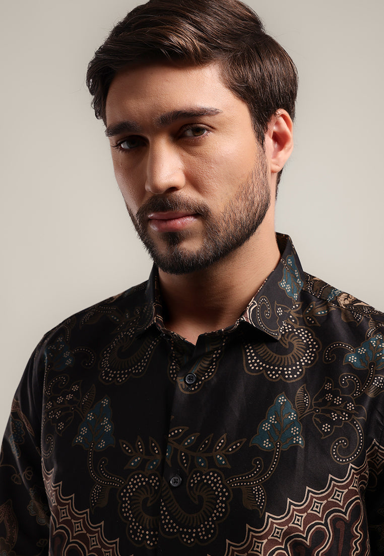 MOC Kemeja Batik Lengan Panjang Pria CHANDAN - BLACK