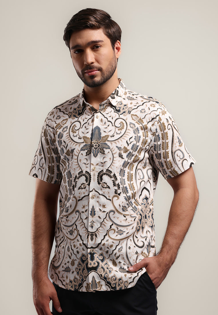 MOC Kemeja Batik Lengan Pendek Pria KRADEV - WHITE