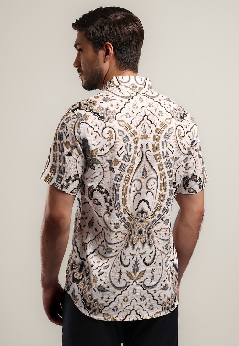 MOC Kemeja Batik Lengan Pendek Pria KRADEV - WHITE