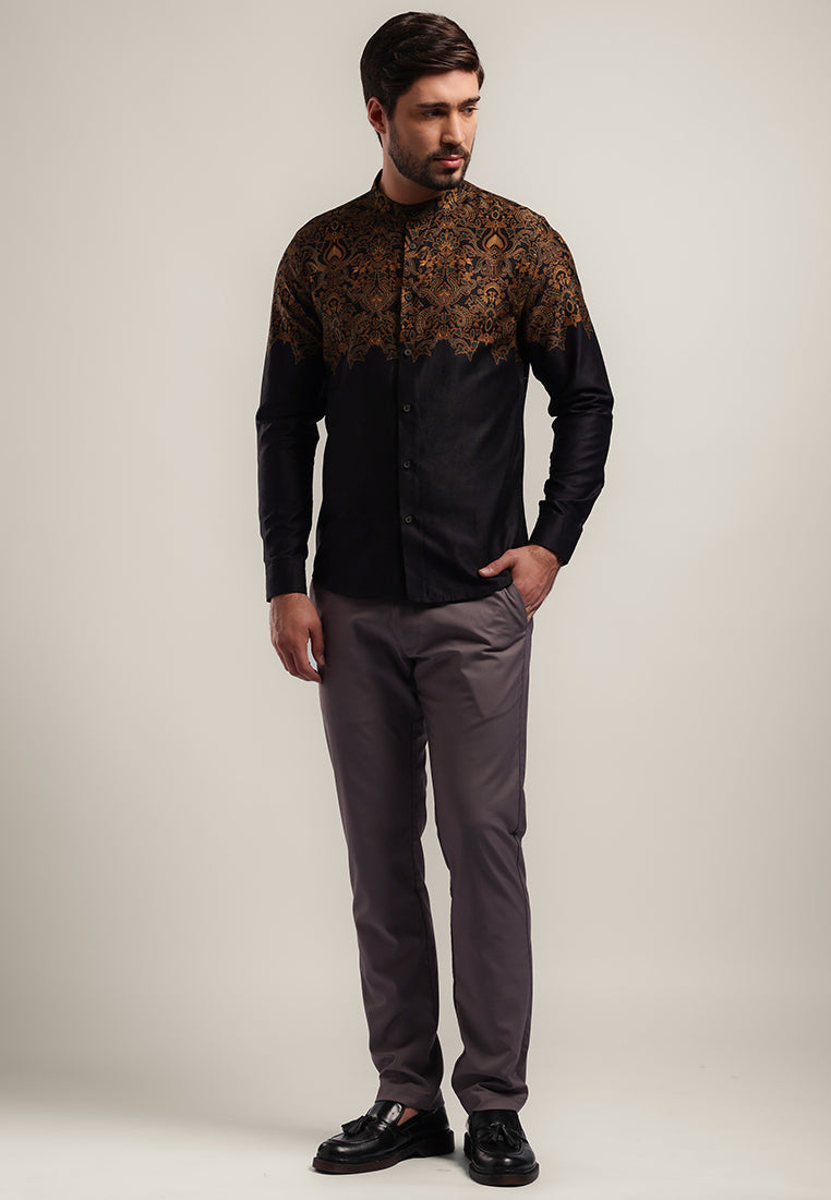 MOC Kemeja Koko Lengan Panjang Pria Slim Fit VIKRANA - BLACK