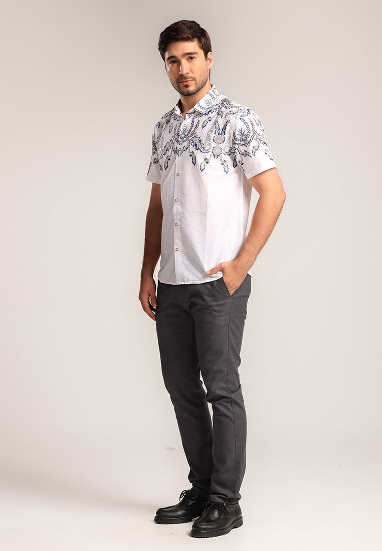 MOC Kemeja Batik Lengan Pendek Pria Cendagah - White