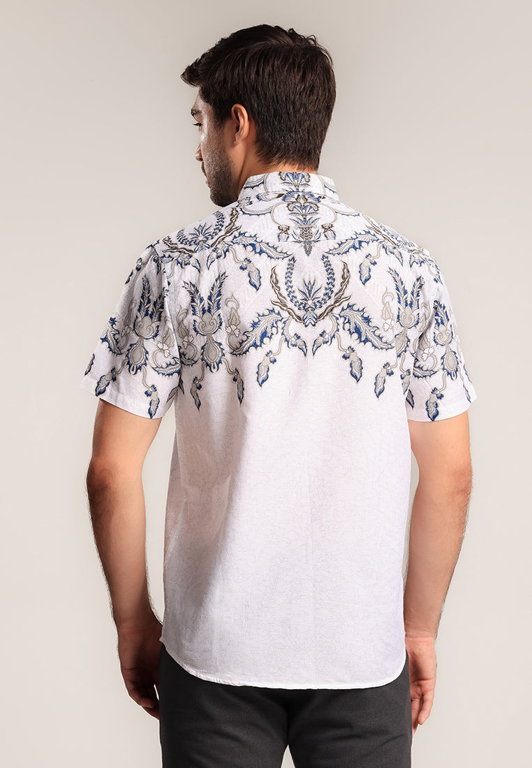MOC Kemeja Batik Lengan Pendek Pria Cendagah - White