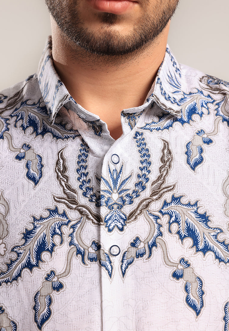 MOC Kemeja Batik Lengan Pendek Pria Cendagah - White