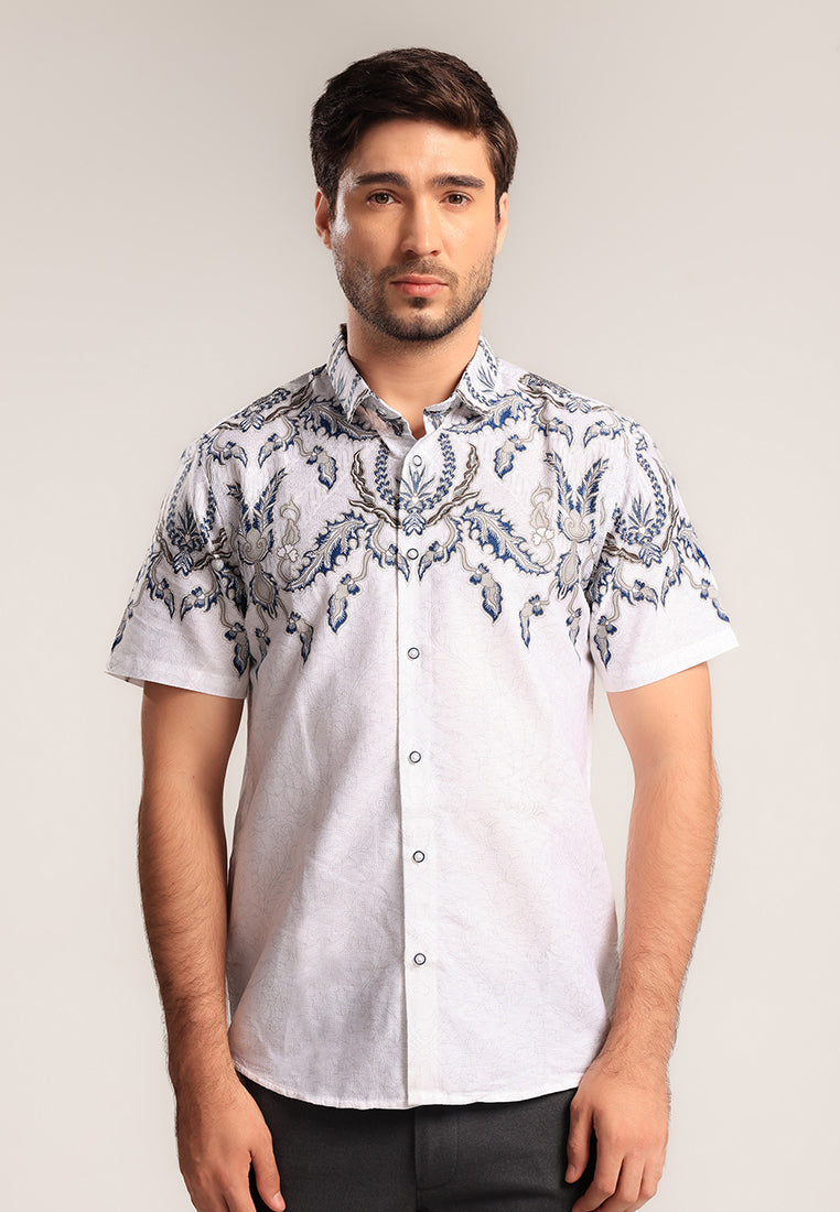 MOC Kemeja Batik Lengan Pendek Pria Cendagah - White