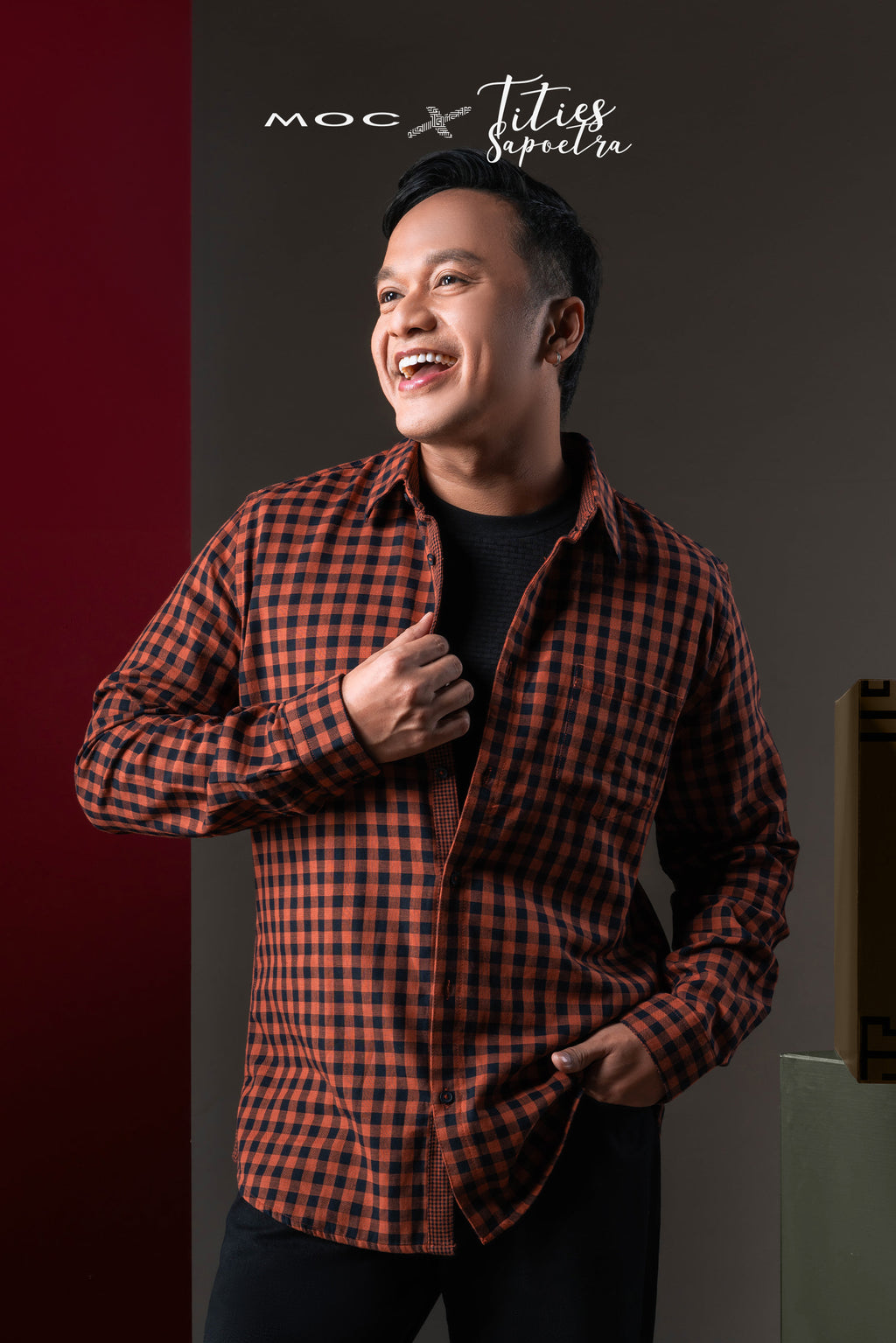 MOC x Tities Sapoetra - Kemeja Kotak-kotak Lengan Panjang Confer - Brown