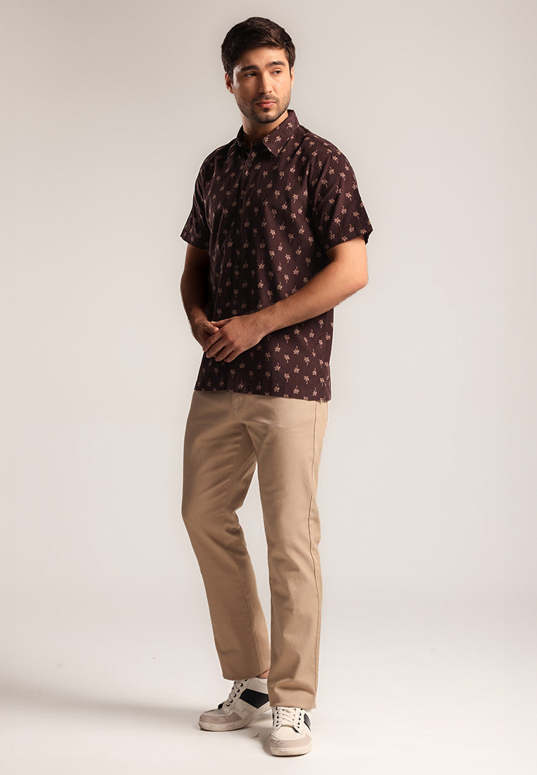 MOC - Kemeja Corduroy Pria Lengan Pendek Arne - Brown Dark