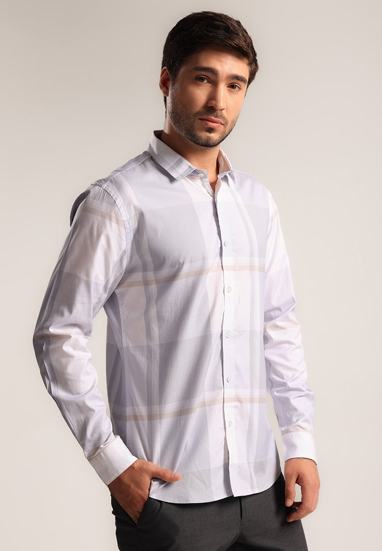 MOC - Kemeja Kotak-kotak Pria Lengan Panjang Brigham - Grey