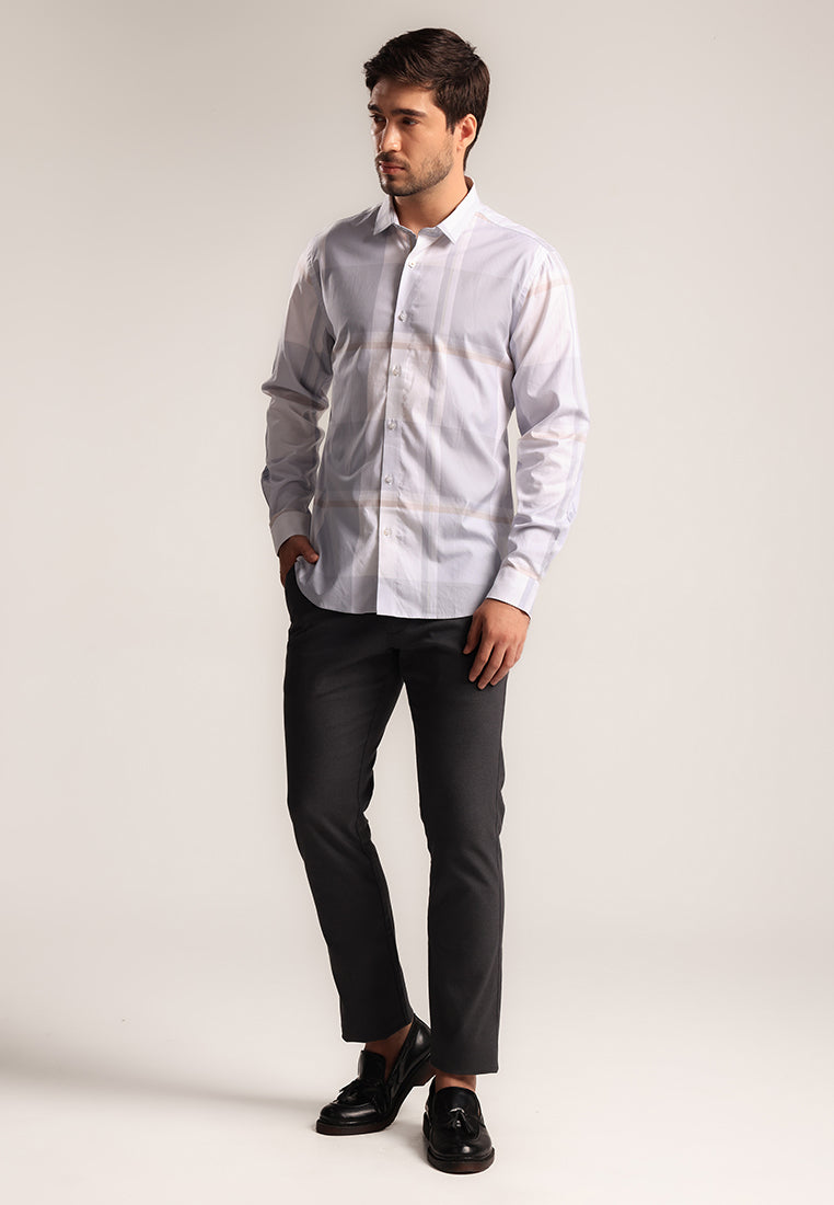 MOC - Kemeja Kotak-kotak Pria Lengan Panjang Brigham - Grey