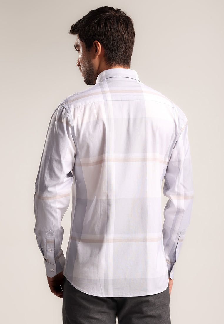 MOC - Kemeja Kotak-kotak Pria Lengan Panjang Brigham - Grey