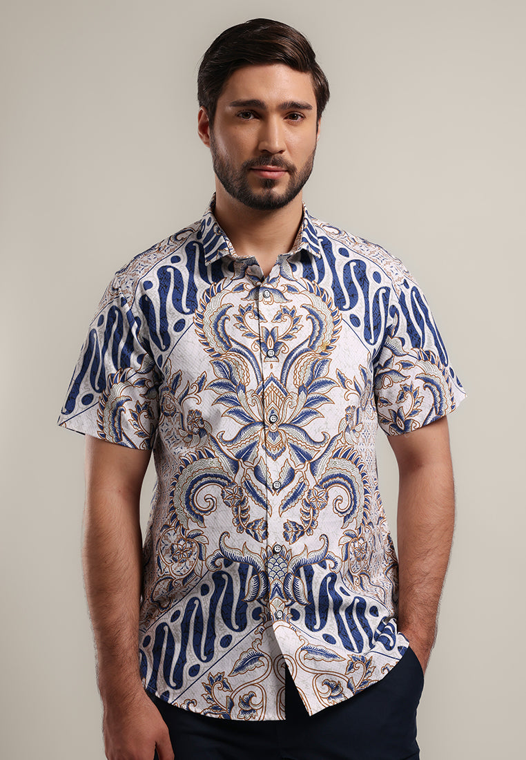 MOC - Kemeja Batik Pria Lengan Pendek Radithya - White