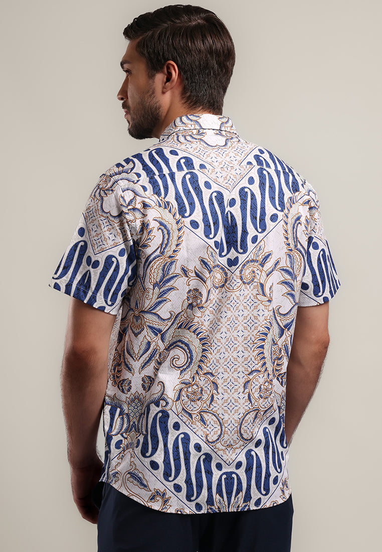 MOC - Kemeja Batik Pria Lengan Pendek Radithya - White