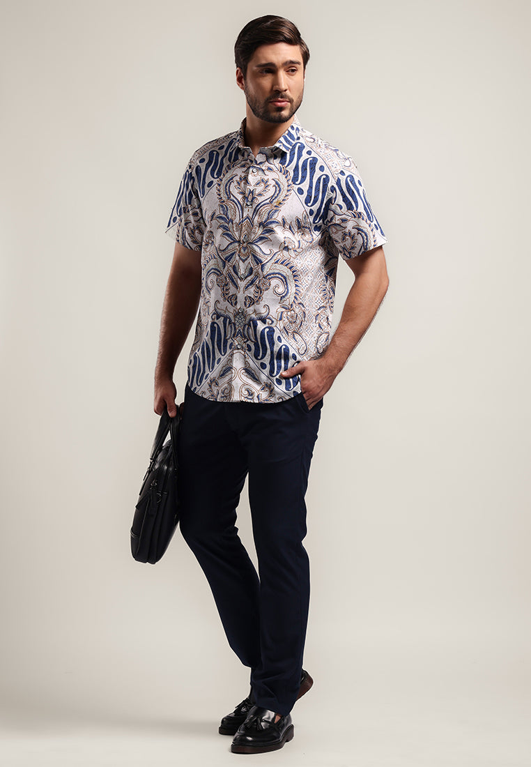 MOC - Kemeja Batik Pria Lengan Pendek Radithya - White