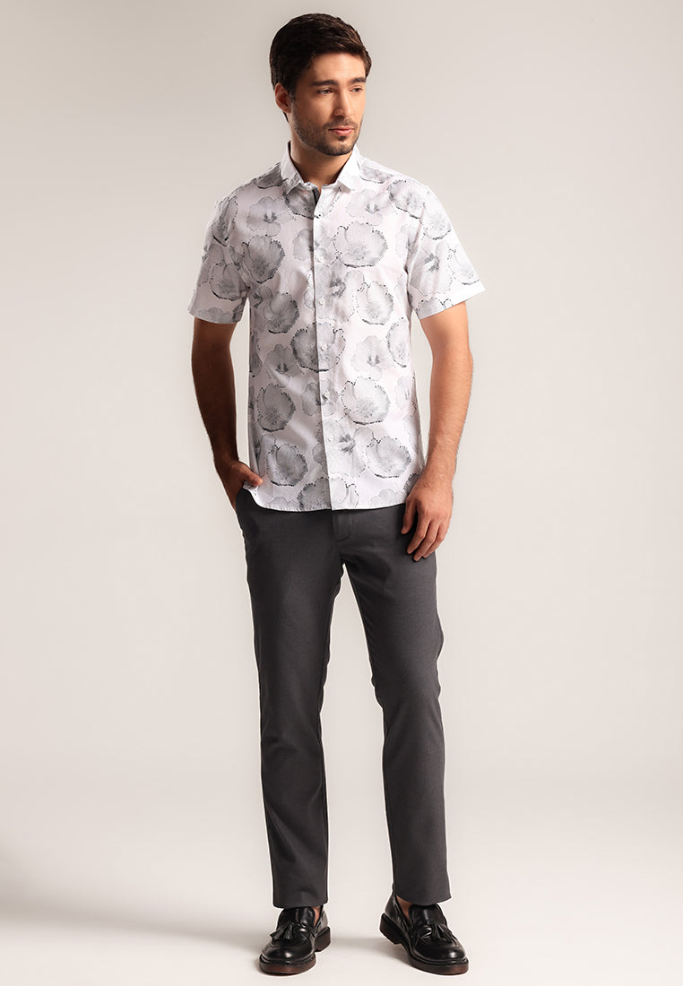 MOC - Kemeja Motif Pria Lengan Pendek Dario - White