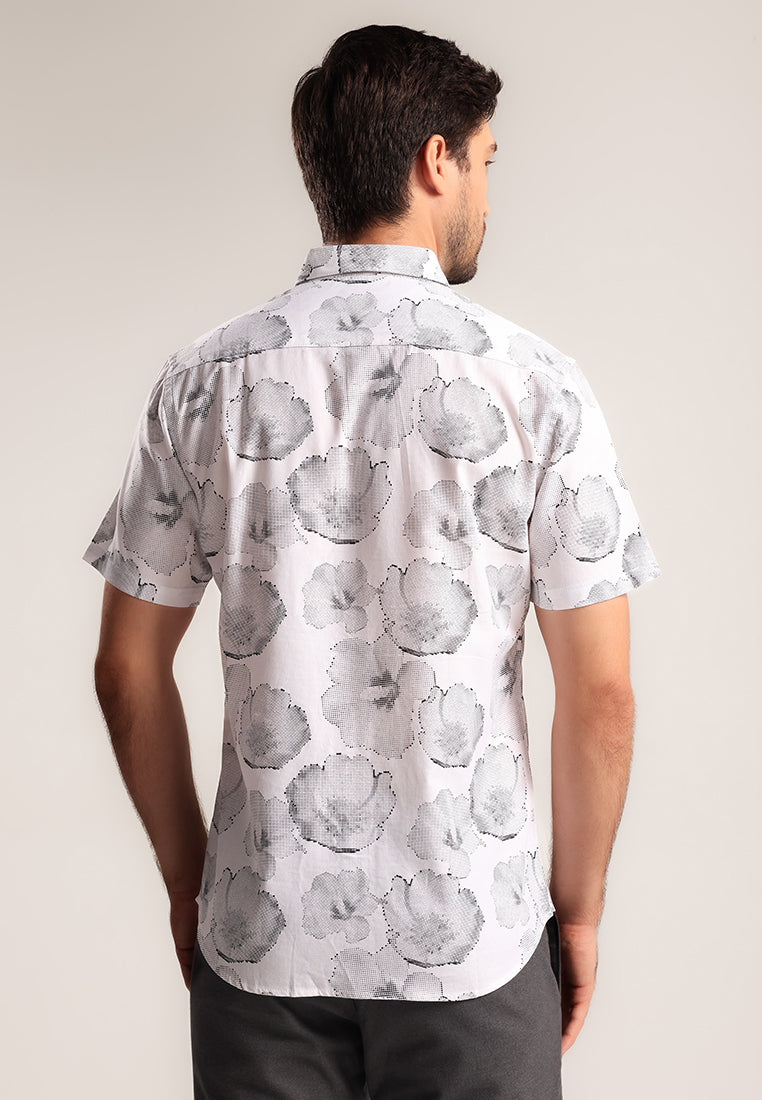 MOC - Kemeja Motif Pria Lengan Pendek Dario - White