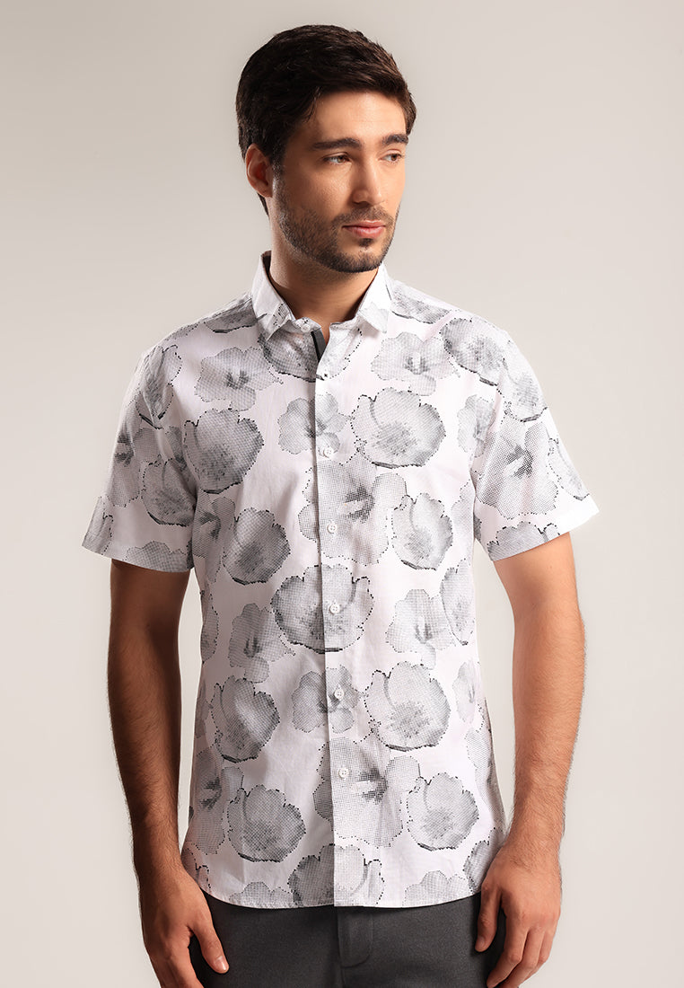 MOC - Kemeja Motif Pria Lengan Pendek Dario - White