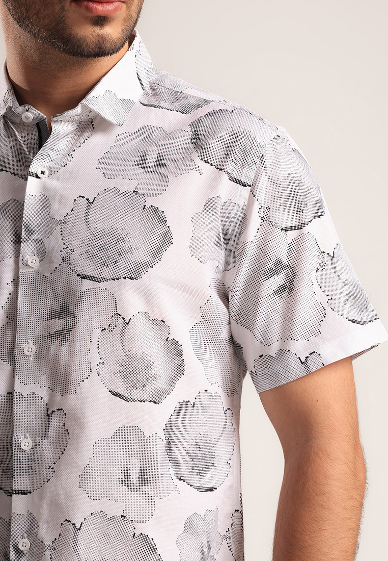 MOC - Kemeja Motif Pria Lengan Pendek Dario - White