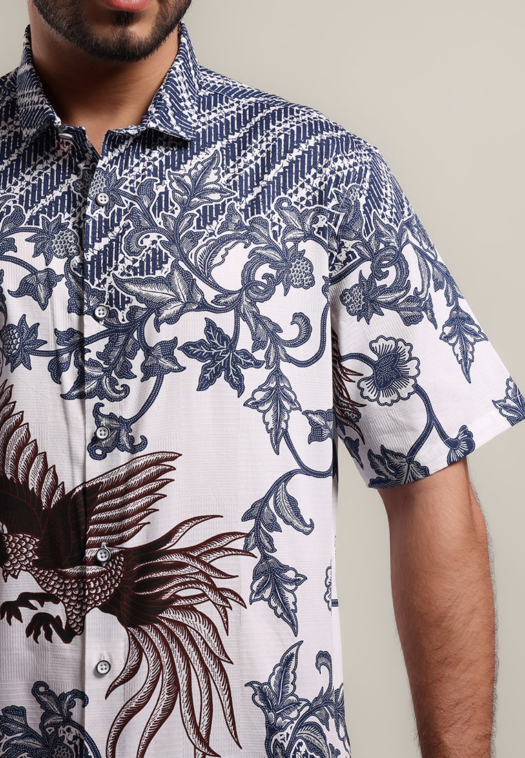 MOC - Kemeja Batik Pria Lengan Pendek Nirwasita - White
