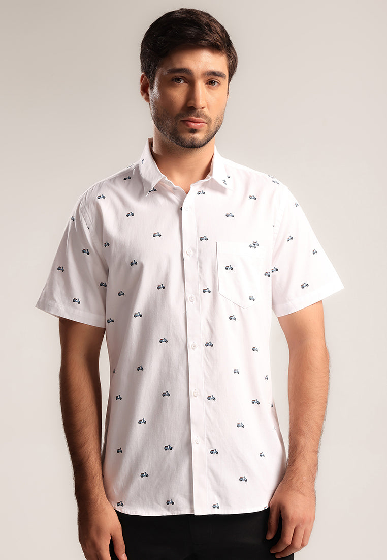 MOC - Kemeja Motif Pria Lengan Pendek Nirved - White