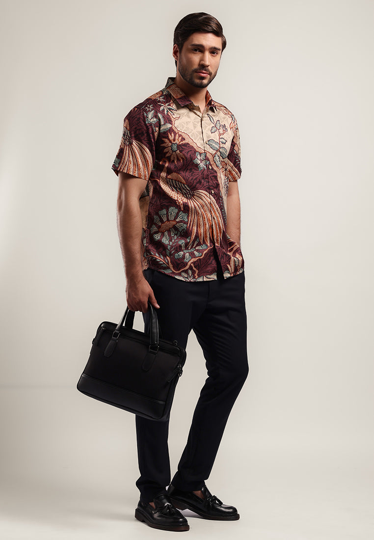 MOC - Kemeja Batik Pria Lengan Pendek Kayanawa - Maroon