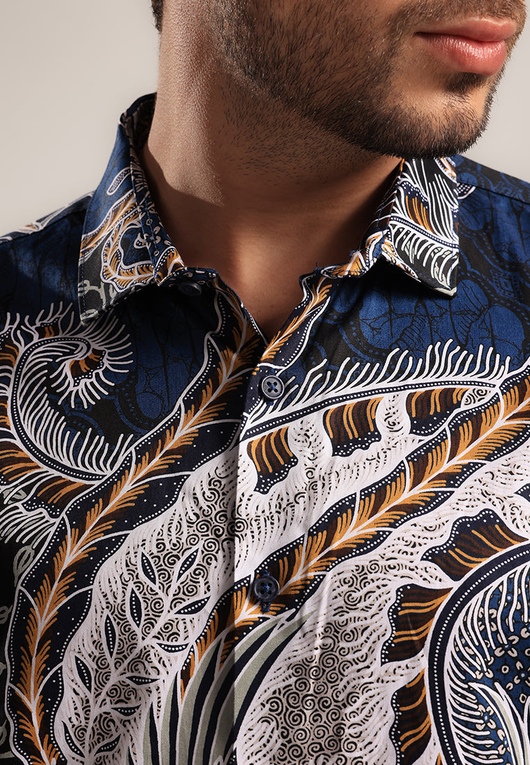 MOC - Kemeja Batik Pria Lengan Panjang Parabawa - Navy