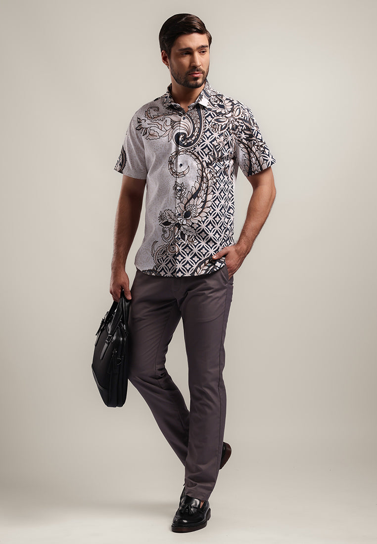 MOC - Kemeja Batik Pria Lengan Pendek Sangga - White