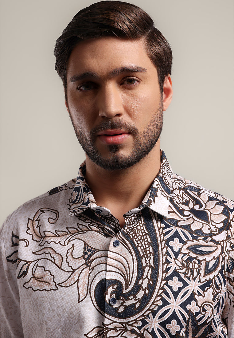 MOC - Kemeja Batik Pria Lengan Pendek Sangga - White