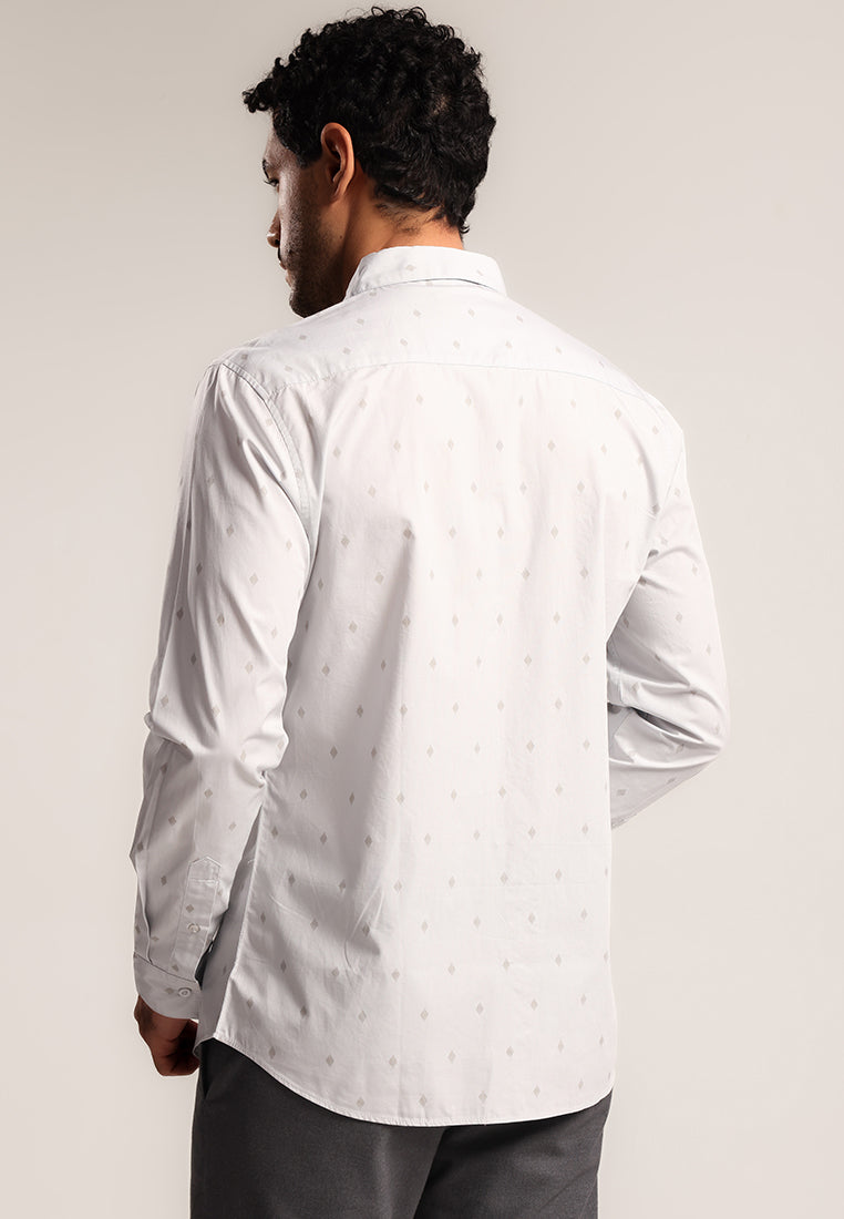 MOC - Kemeja Motif Pria Lengan Panjang Grego - Grey Light