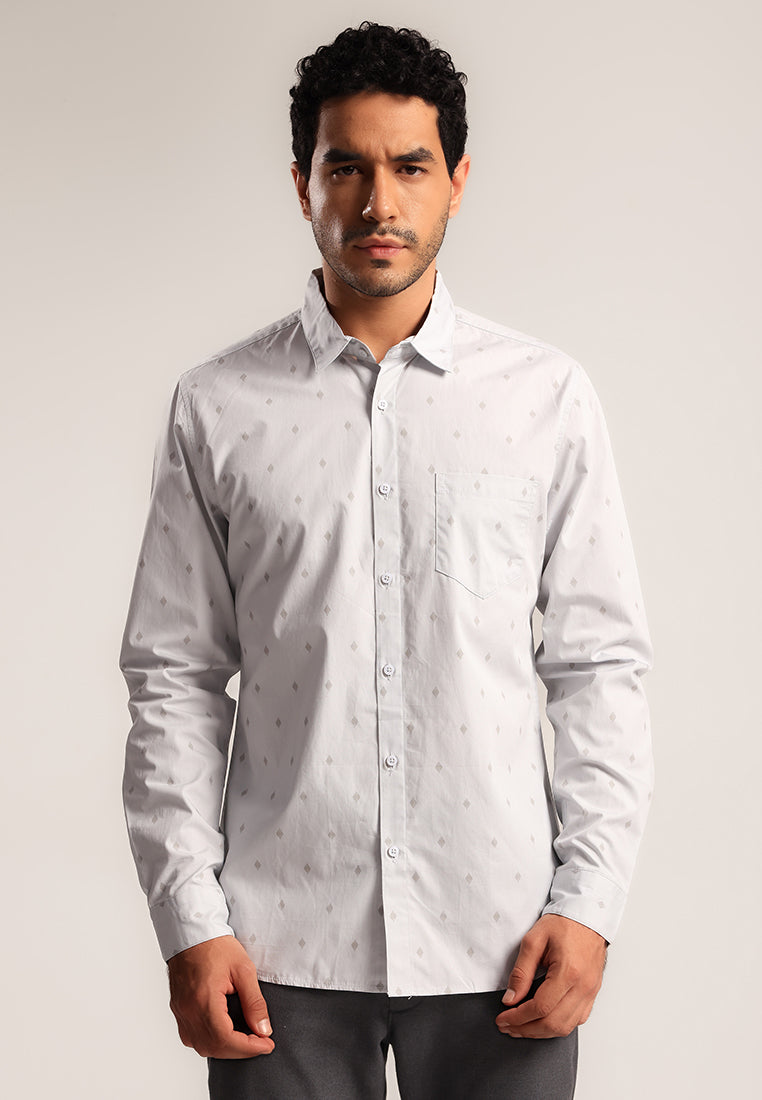 MOC - Kemeja Motif Pria Lengan Panjang Grego - Grey Light