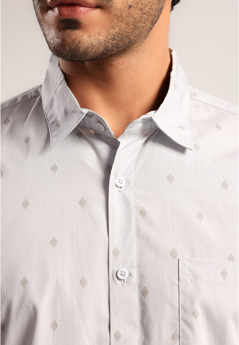 MOC - Kemeja Motif Pria Lengan Panjang Grego - Grey Light