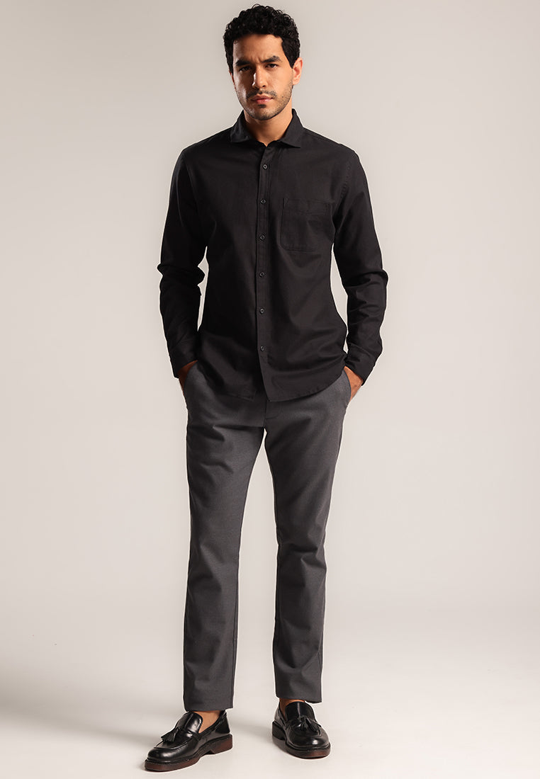 MOC - Kemeja Polos Pria Lengan Panjang Renton - Black