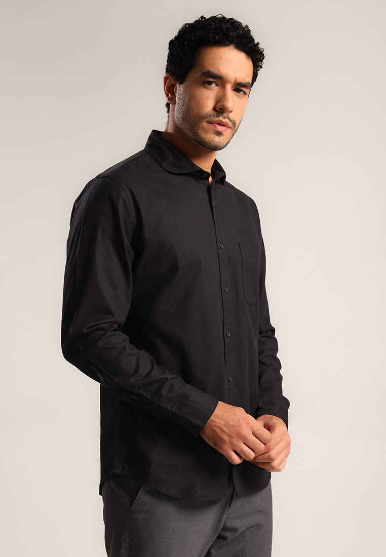MOC - Kemeja Polos Pria Lengan Panjang Renton - Black