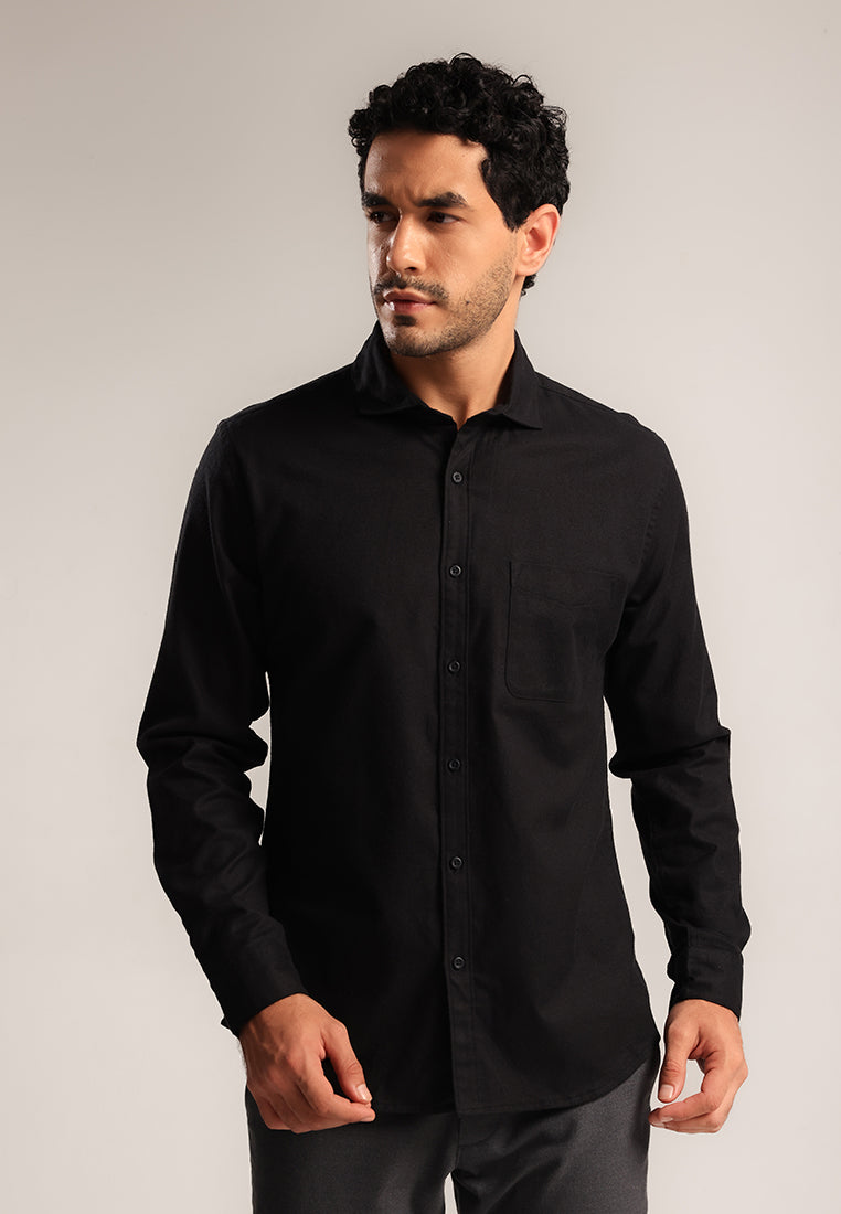 MOC - Kemeja Polos Pria Lengan Panjang Renton - Black
