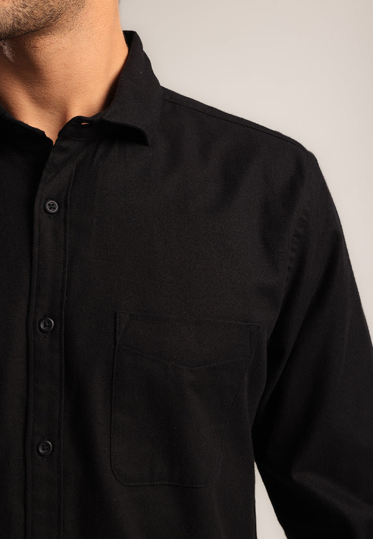 MOC - Kemeja Polos Pria Lengan Panjang Renton - Black