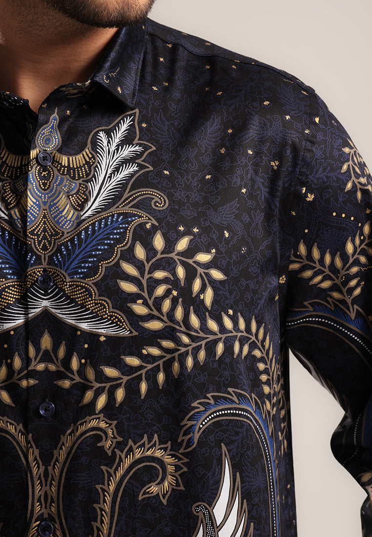 MOC - Kemeja Batik Pria Lengan Panjang Ekawira - Black