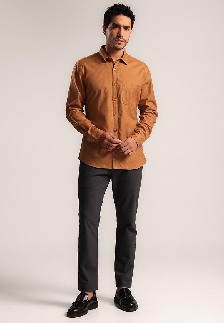 MOC - Kemeja Polos Pria Lengan Panjang Renton - Orange Dark