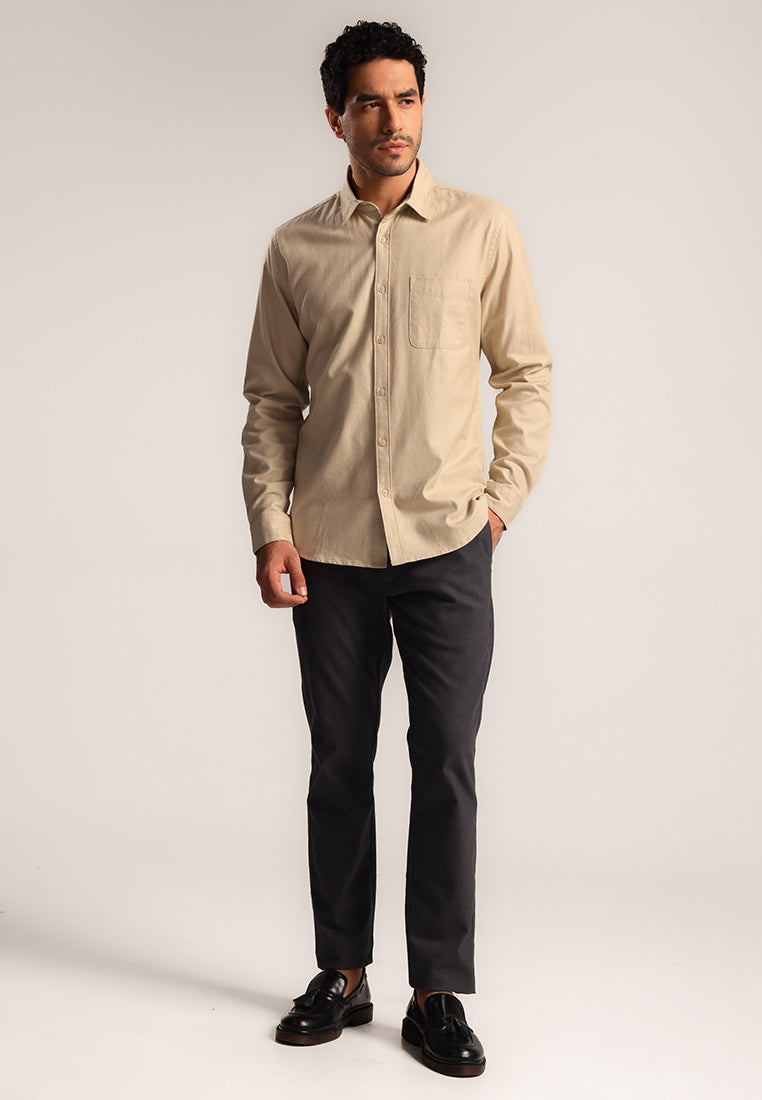 MOC - Kemeja Polos Pria Lengan Panjang Renton - Khaki Light