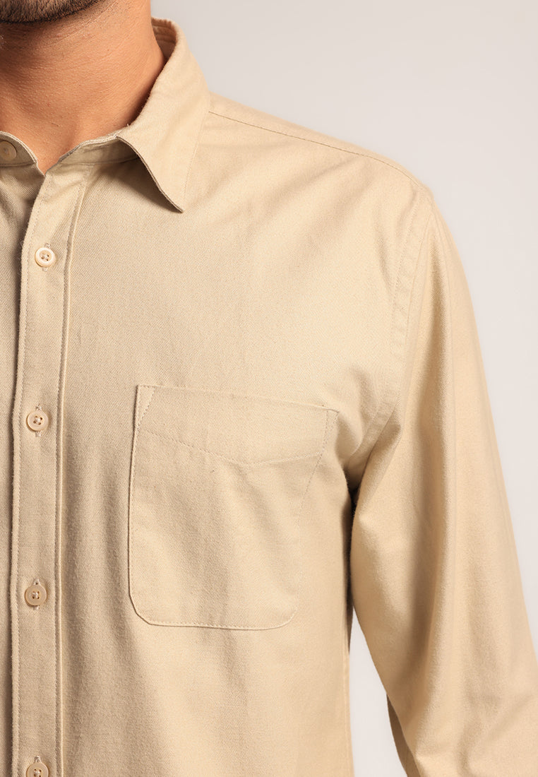 MOC - Kemeja Polos Pria Lengan Panjang Renton - Khaki Light