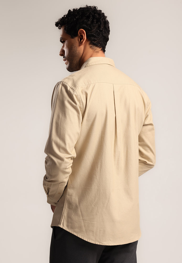 MOC - Kemeja Polos Pria Lengan Panjang Renton - Khaki Light