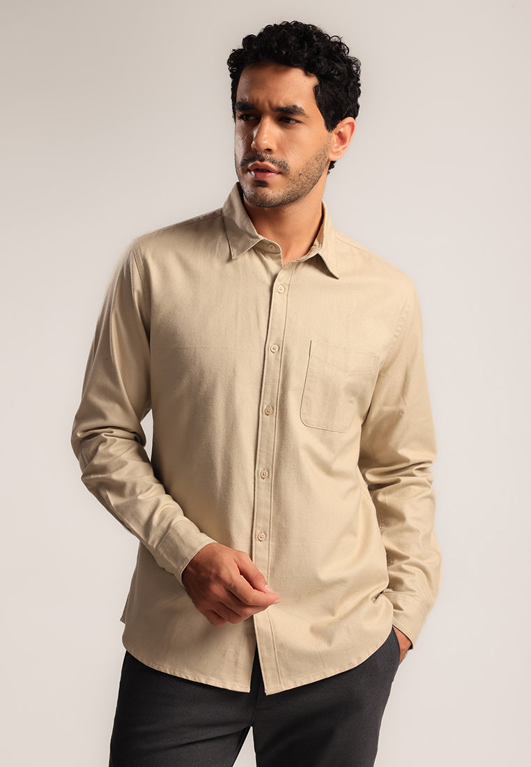 MOC - Kemeja Polos Pria Lengan Panjang Renton - Khaki Light
