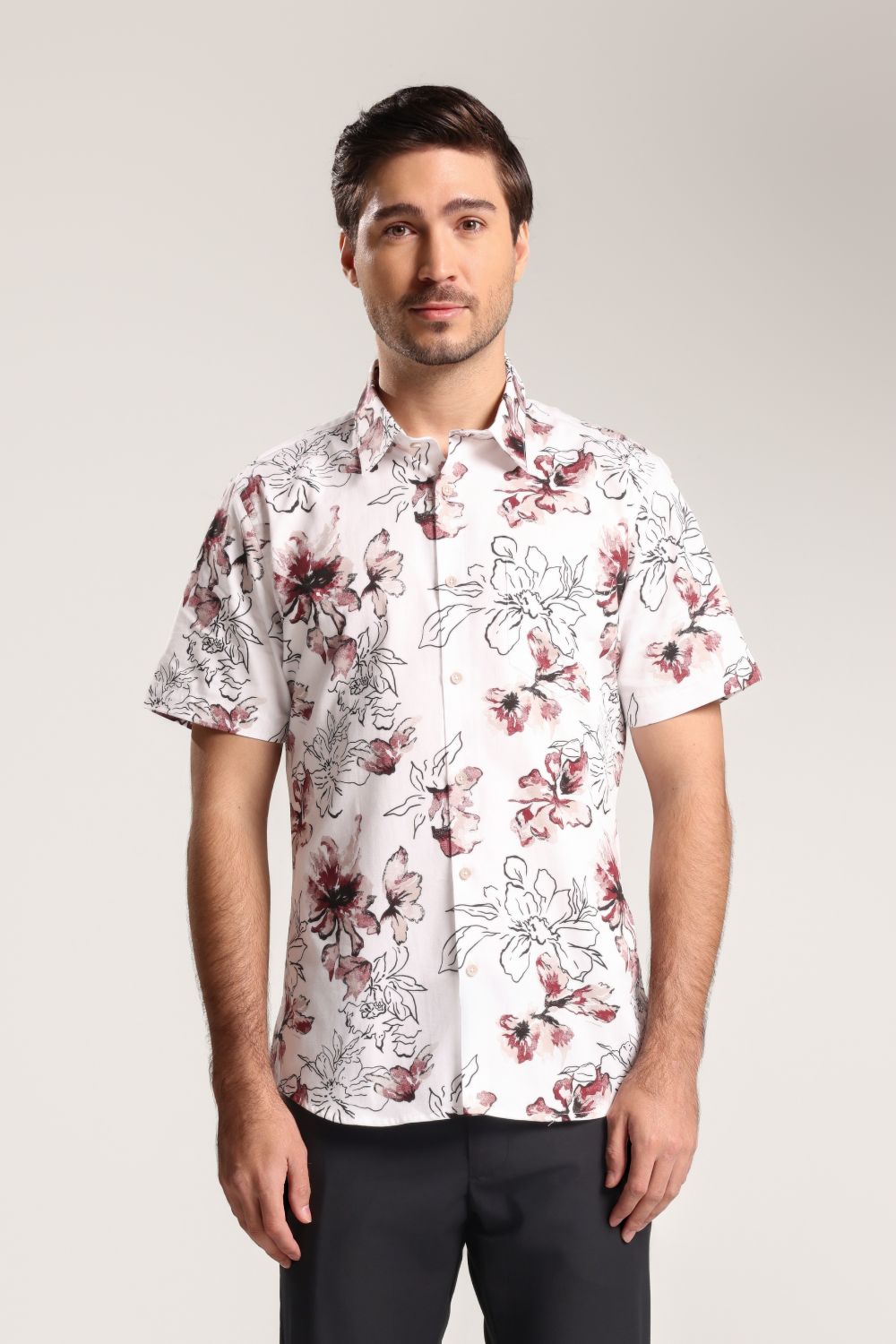 MOC - Kemeja Motif Lengan Pendek Pria Kappi - White
