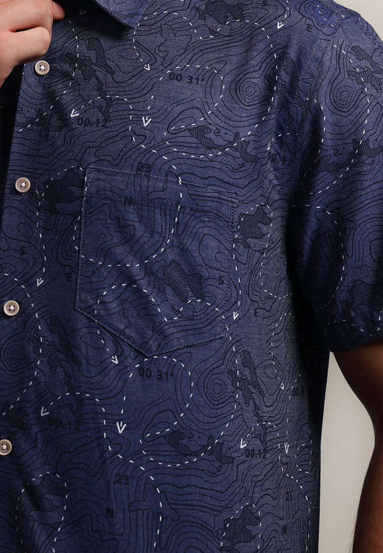 MOC - Kemeja Motif Pria Lengan Pendek Leon - Navy