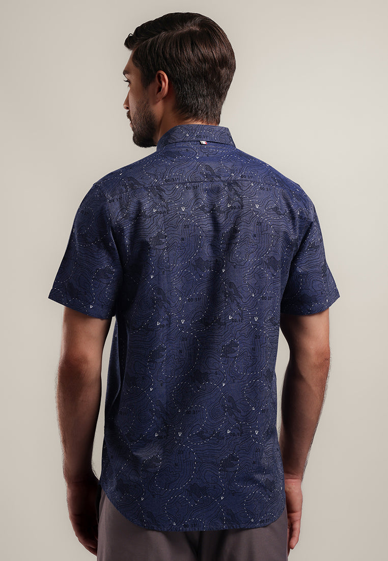 MOC - Kemeja Motif Pria Lengan Pendek Leon - Navy